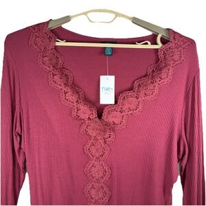 Rue 21 + Long Sleeve Ribbed Body Suit With Lace Red Size 3X New Plus Size